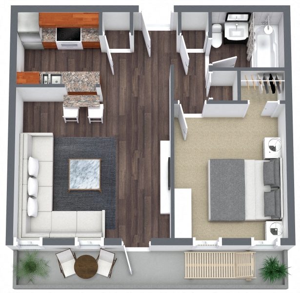 Floor plan for 1 bed, 1 bath, 520 sqft
